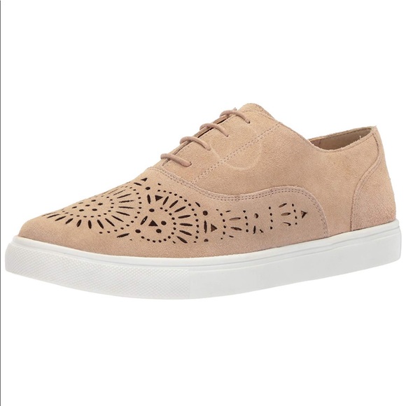 Tan Perforated Genuine Suede Fashion Sneakers - Picture 3 of 5
